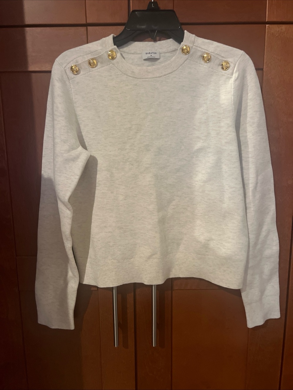 Babaton Aritzia Knit Sweater With Gold Shoulder Buttons Cream M NWOT